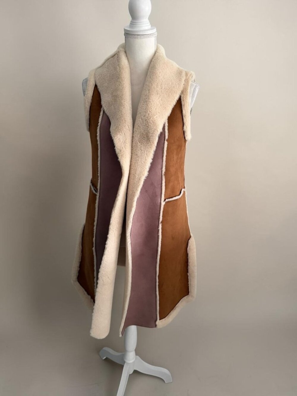 FRENCH CONNECTION Faux Shearling Long Vest Size XS